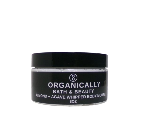 wide mouth jar of whipped body mousse scented Almonds and Agave.