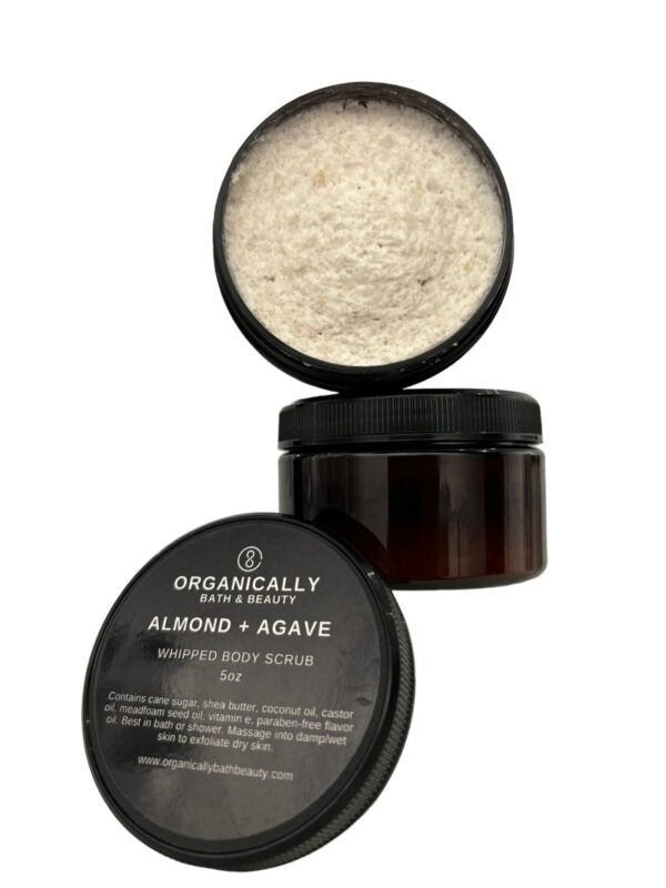 jar of whipped Almonds and Agave body scrub